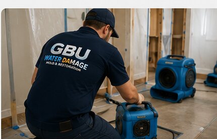 GBU Water Damage technician operating commercial drying equipment